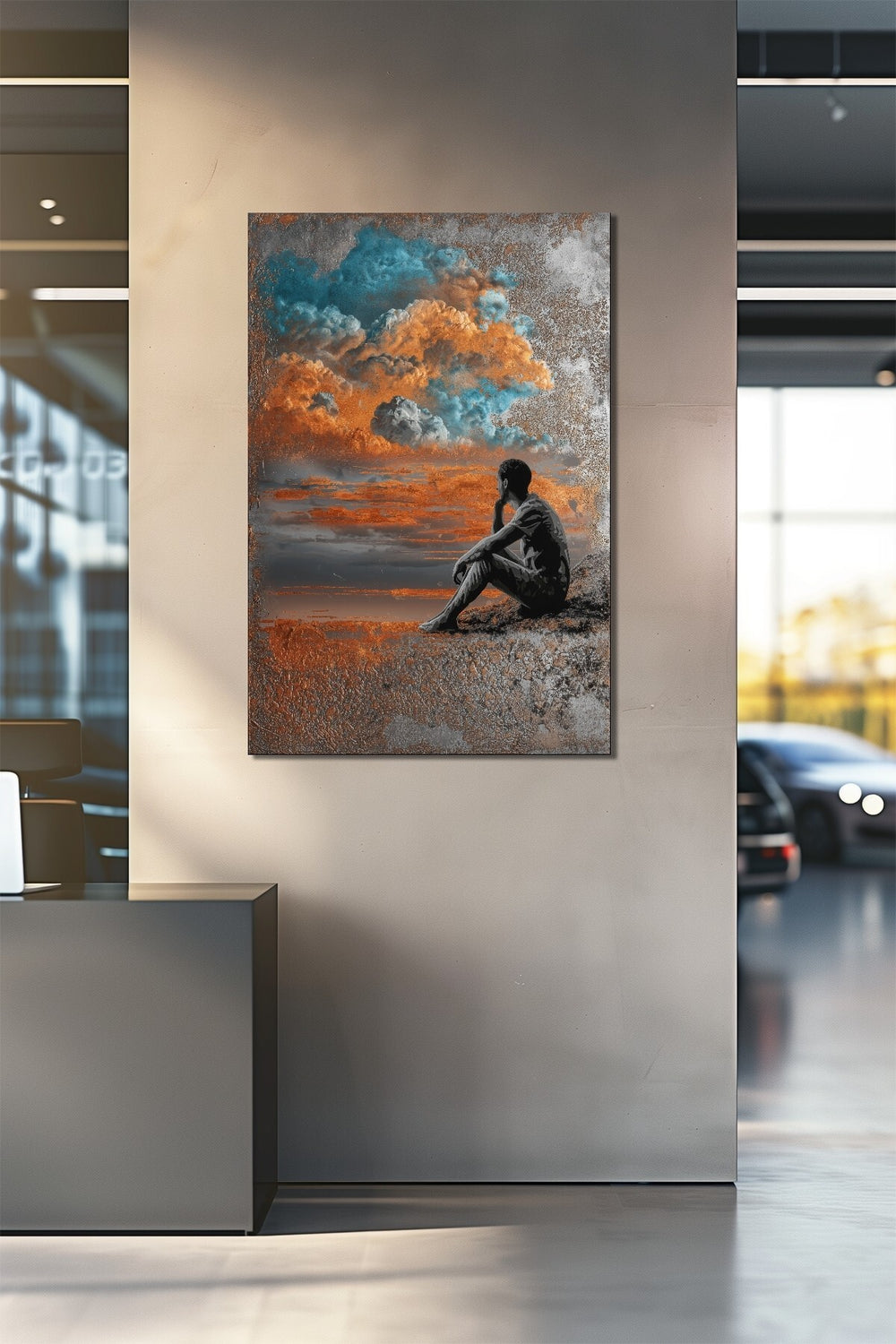 Gün Batımı Manzara İnsan Silüeti Baskılı Cam Tablo – Modern Sanat UV Baskı Dekoratif Tablo