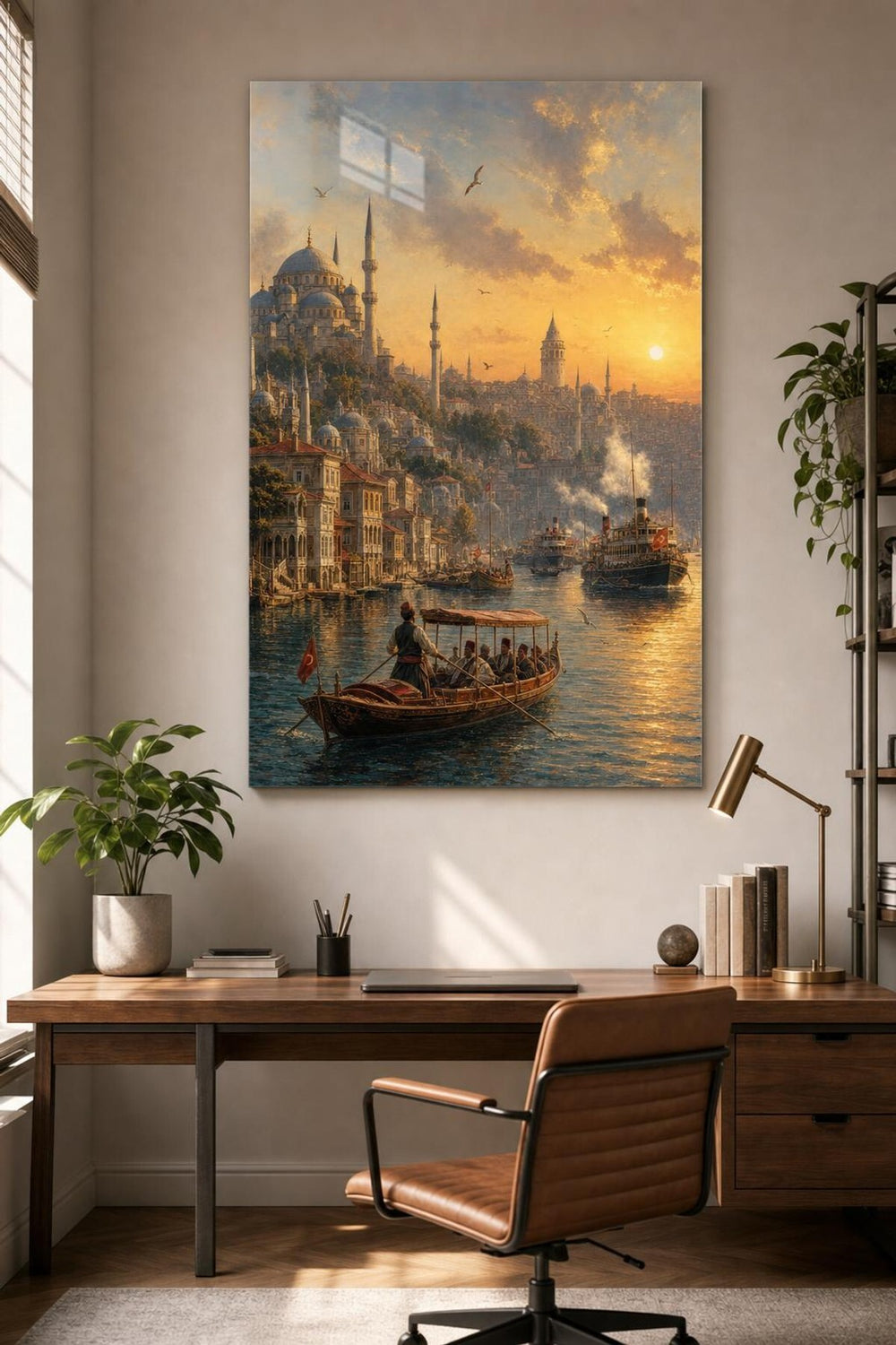 İstanbul Boğazı Desenli Baskılı Cam Tablo – Osmanlı Şehir Manzarası UV Baskı