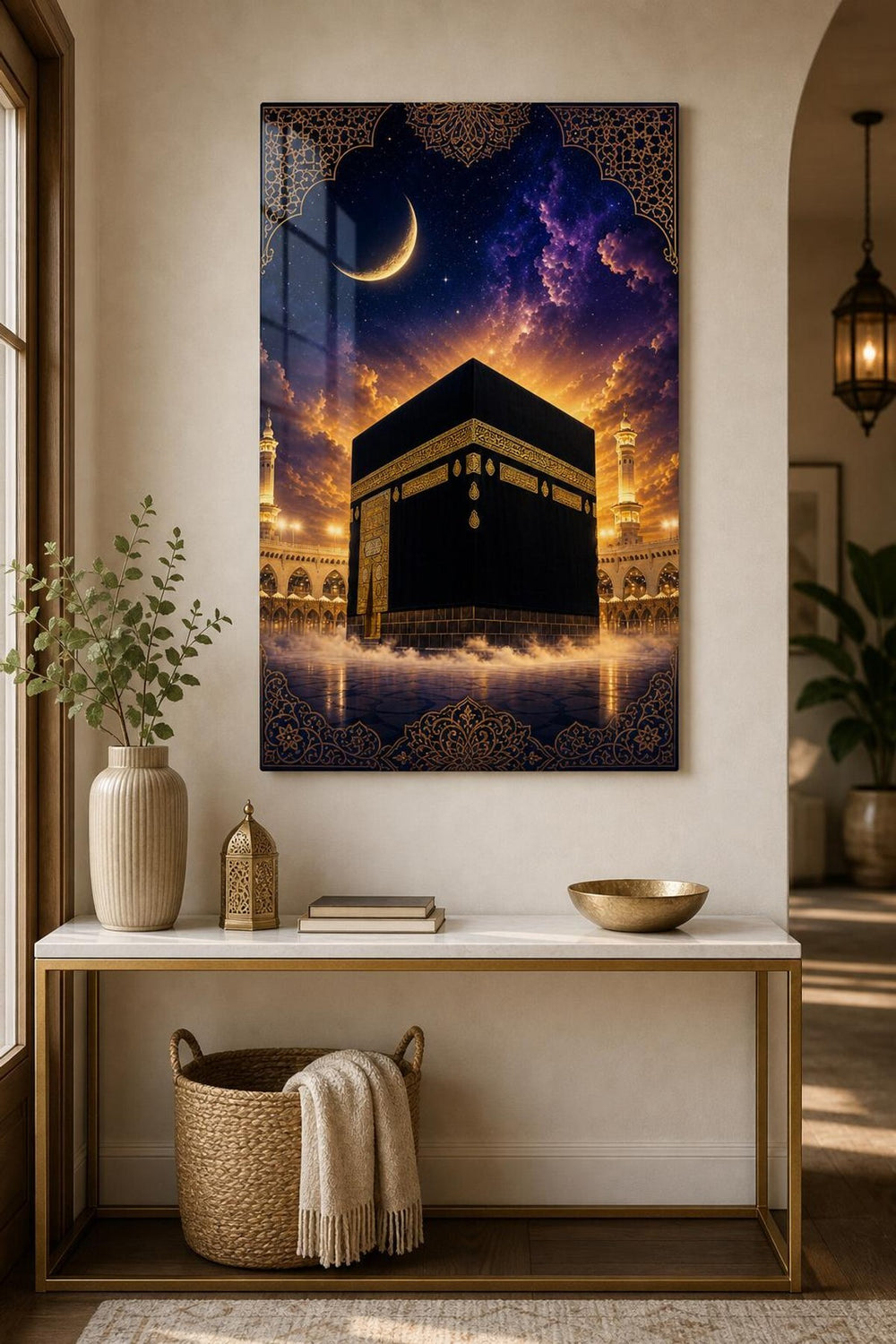 Kabe Temalı Baskılı Cam Tablo – Manevi Dekoratif UV Baskı Duvar Tablosu