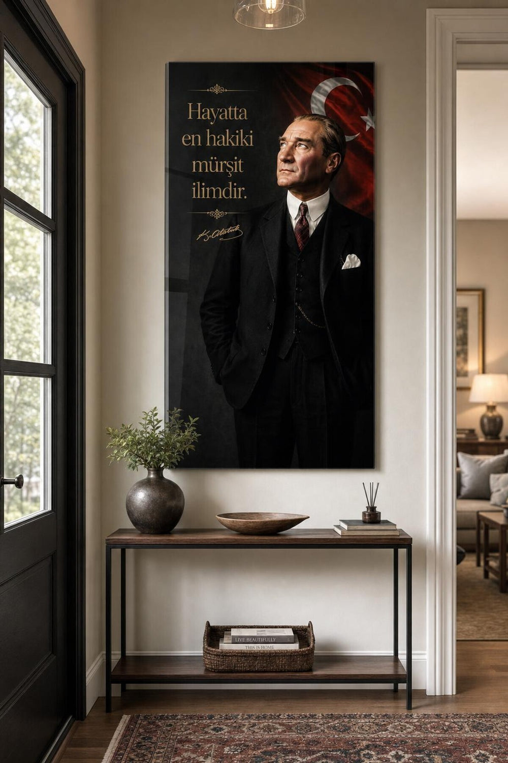 Atatürk ve Türk Bayrağı Baskılı Cam Tablo – Sözlü UV Baskı Dekoratif Duvar Tablosu