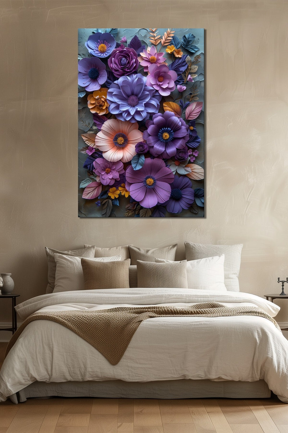 Çiçek Baskılı Cam Tablo – Renkli 3D Floral Tasarım Dekoratif Duvar Tablosu