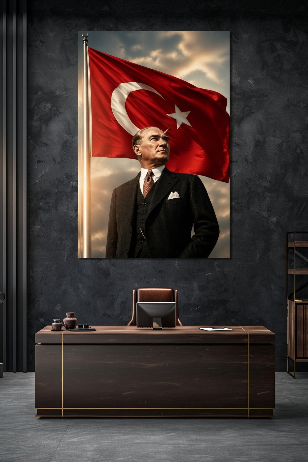 Atatürk Türk Bayrağı Baskılı Cam Tablo – Milli Temalı Prestij UV Baskı Duvar Dekoru