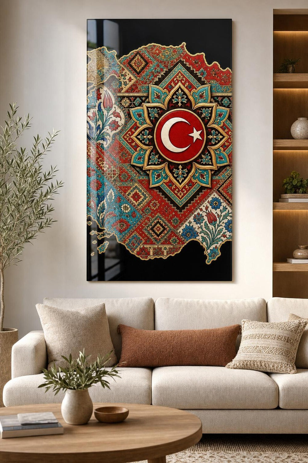 Türkiye Haritası Desenli Baskılı Cam Tablo – UV Baskı Dekoratif Duvar Tablosu