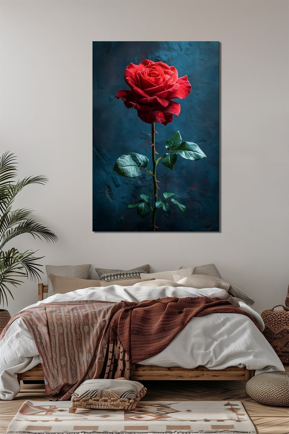 Gül Baskılı Cam Tablo – Kırmızı Gül Çiçeği Modern Dekoratif Duvar Tablosu