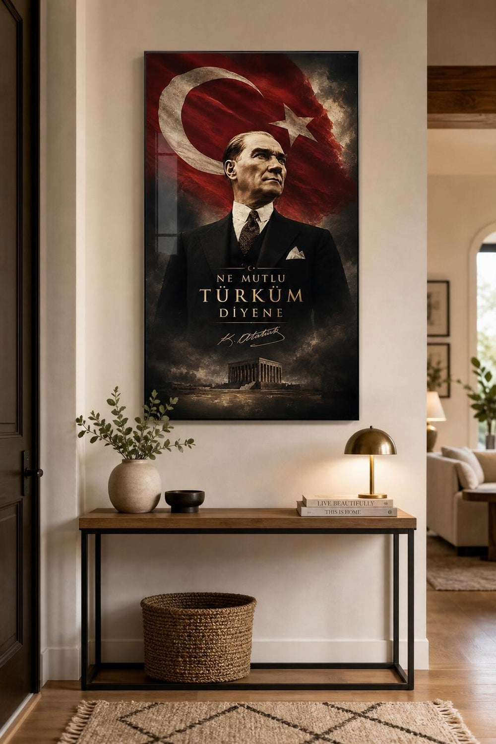 Atatürk Ne Mutlu Türküm Diyene Baskılı Cam Tablo – UV Baskı Dekoratif Duvar Tablosu