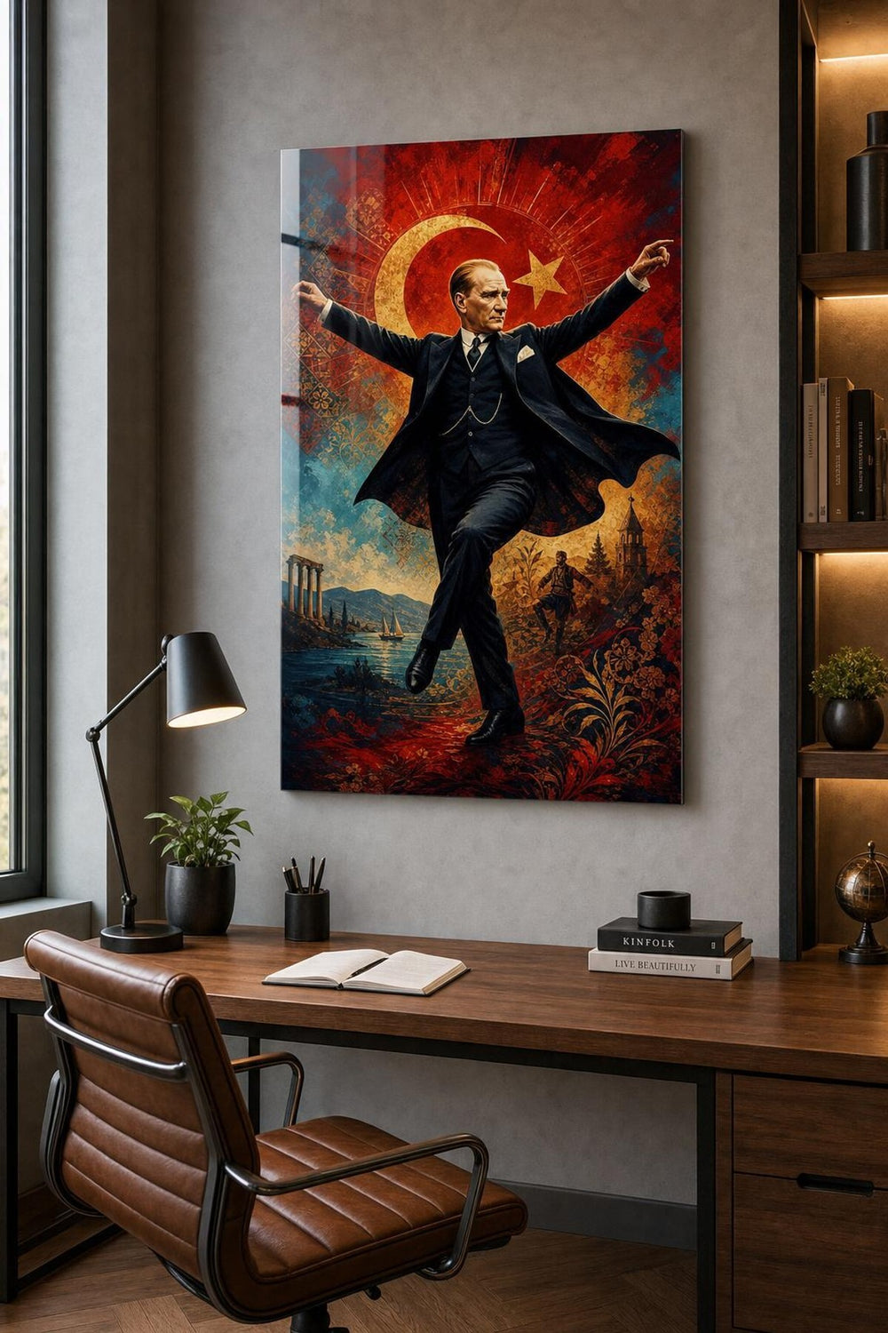 Atatürk Zeybek Modern Sanat Baskılı Cam Tablo – UV Baskı Dekoratif Duvar Tablosu