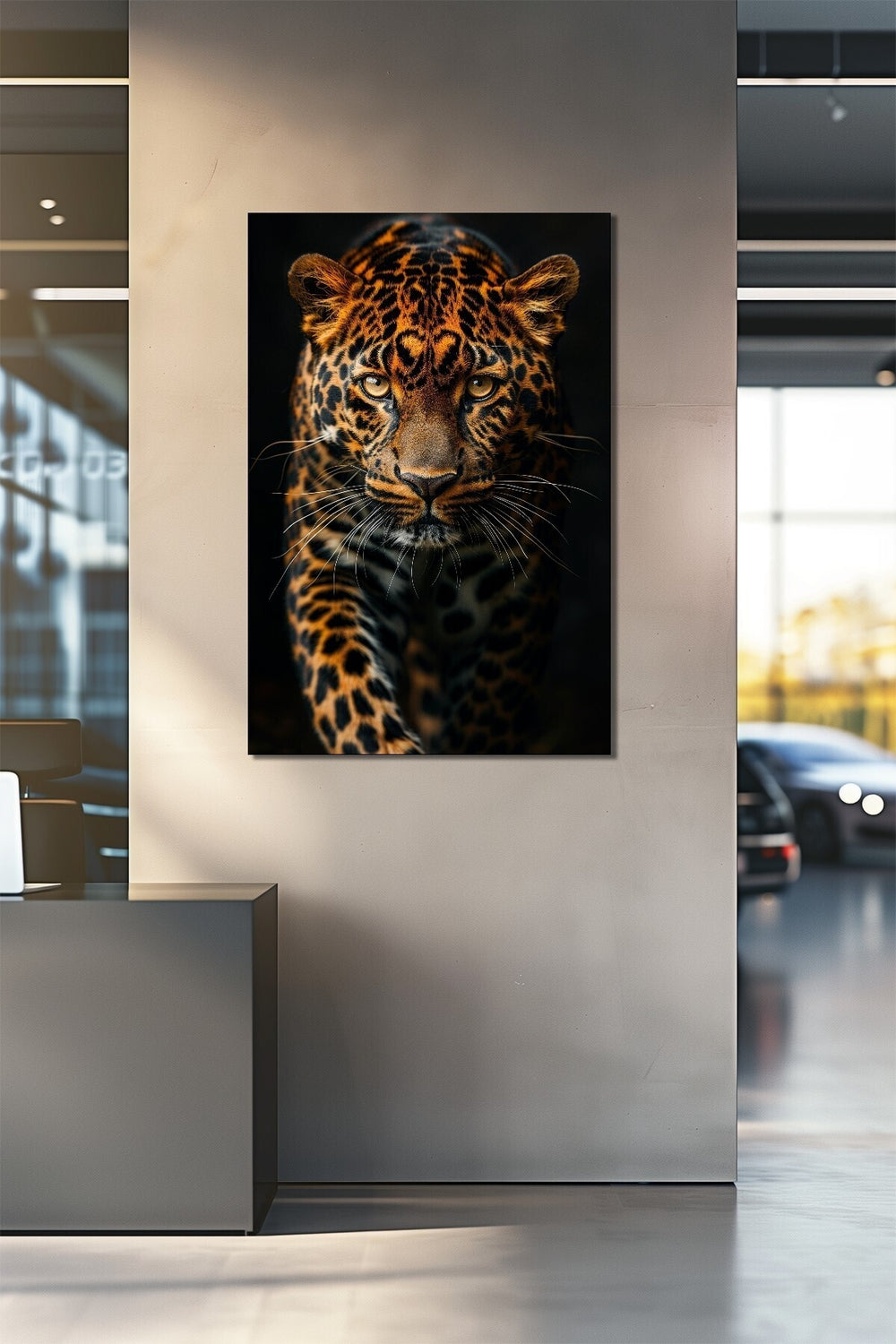 Leopar Baskılı Cam Tablo – Yakın Plan Vahşi Yaşam Temalı Dekoratif Duvar Tablosu