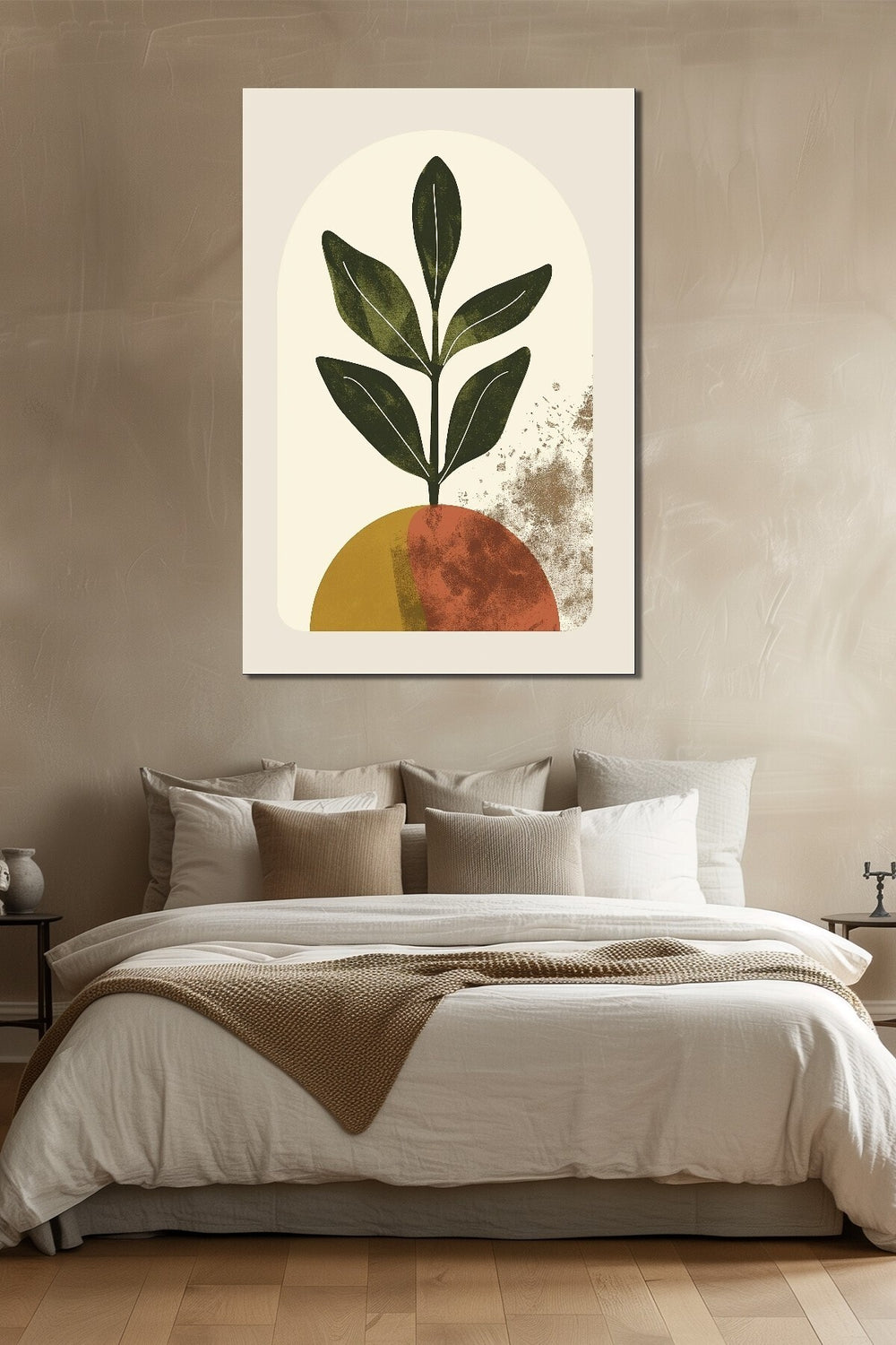 Minimalist Yaprak Baskılı Cam Tablo – Soyut Bitki Desenli Modern Duvar Dekoru