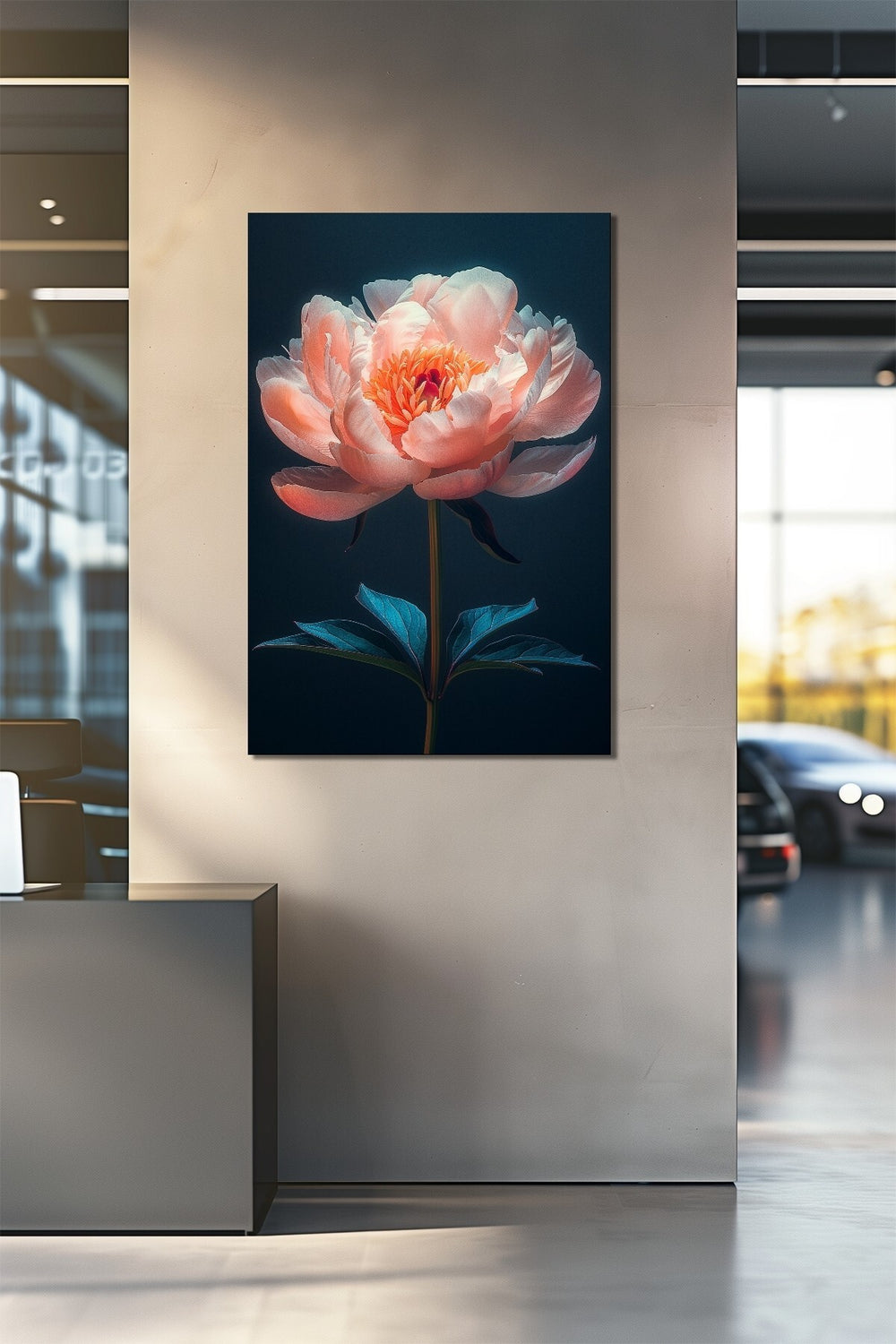 Şakayık Çiçeği Baskılı Cam Tablo – Pembe Çiçekli Modern Dekoratif Duvar Tablosu