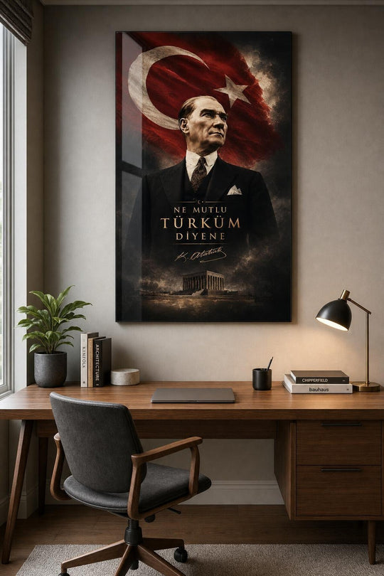 Atatürk Ne Mutlu Türküm Diyene Baskılı Cam Tablo – UV Baskı Dekoratif Duvar Tablosu