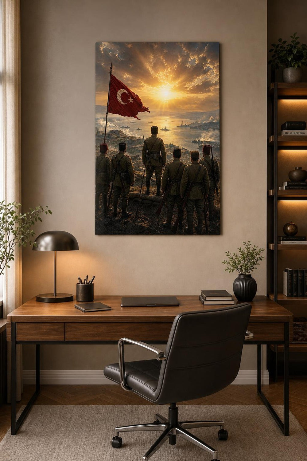 Türk Bayrağı Asker Temalı Baskılı Cam Tablo – UV Baskı Vatan Duvar Dekoru