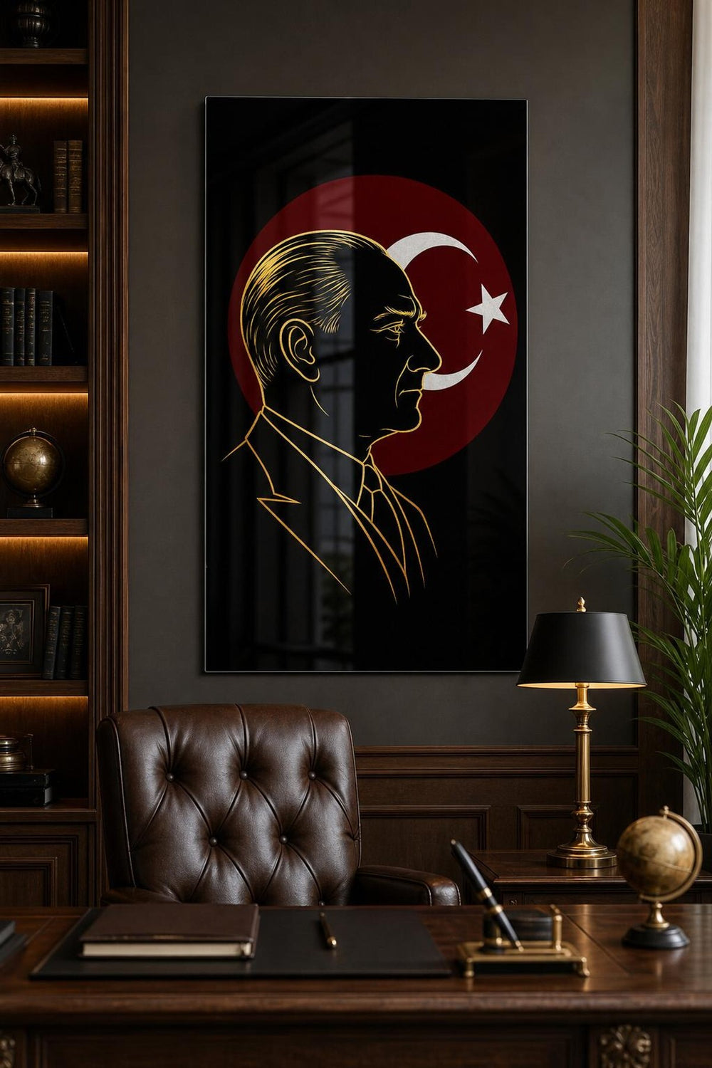 Atatürk ve Türk Bayrağı Baskılı Cam Tablo – UV Baskı Milli Duvar Dekoru