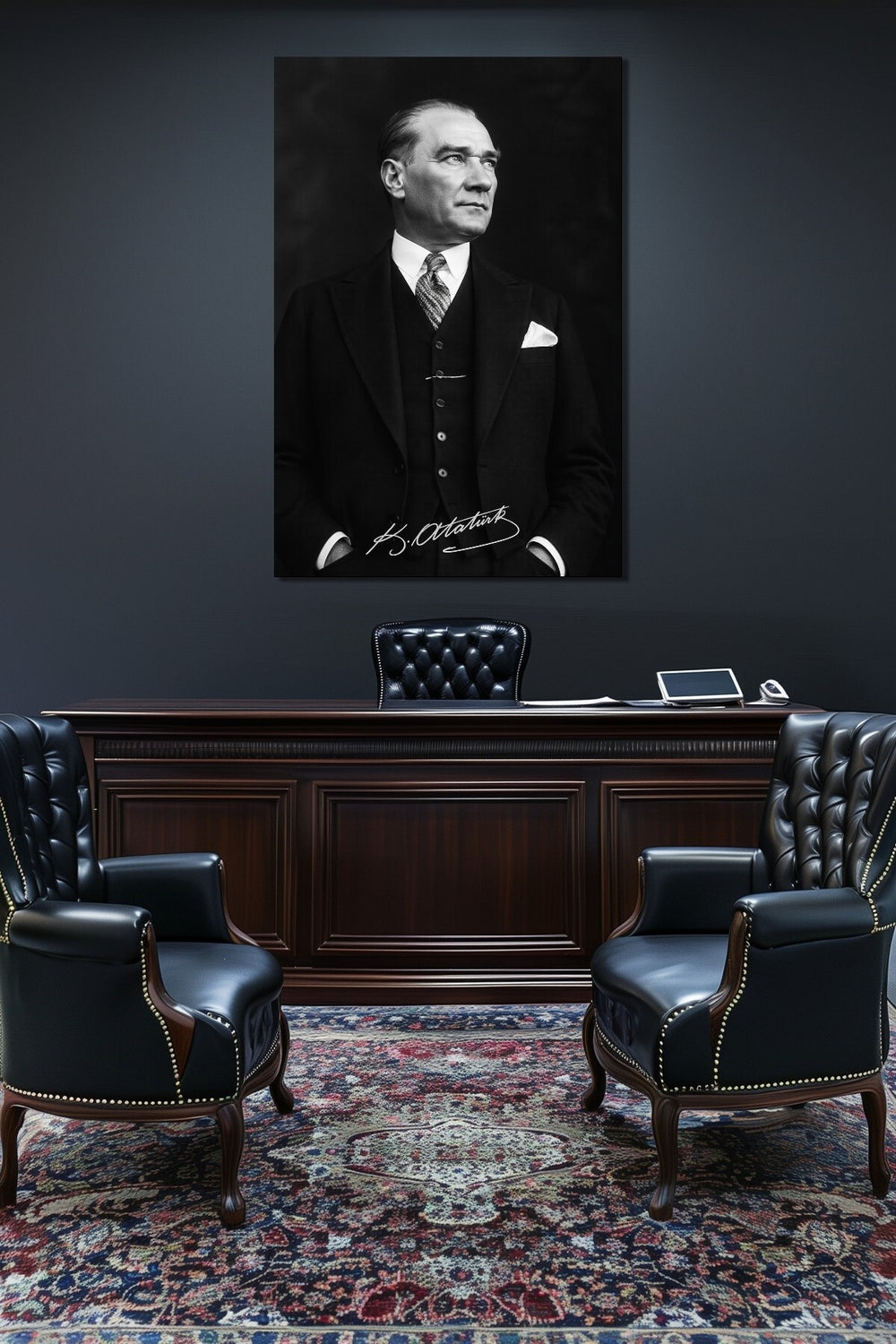 Atatürk İmzalı Siyah Beyaz Baskılı Cam Tablo – Klasik Şık UV Baskı Duvar Dekoru
