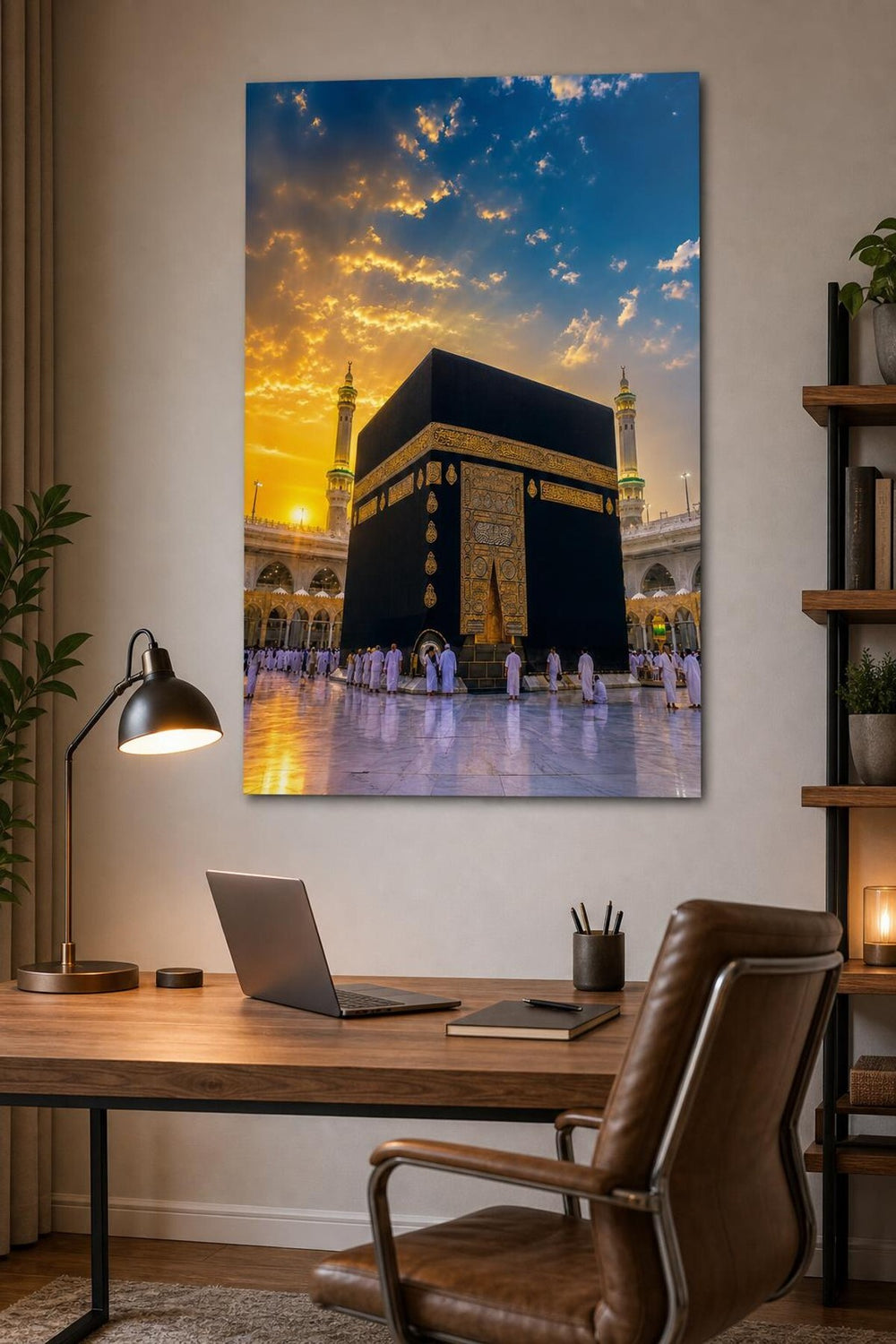 Kabe ve Altın Gökyüzü Baskılı Cam Tablo – Manevi UV Baskı Dekoratif Duvar Tablosu