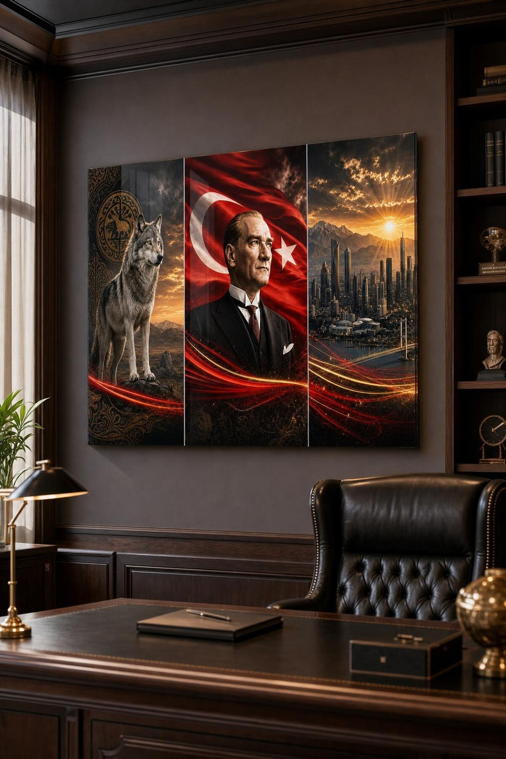 Atatürk Türk Bayrağı Bozkurt Baskılı Cam Tablo – UV Baskı Dekoratif Duvar Tablosu
