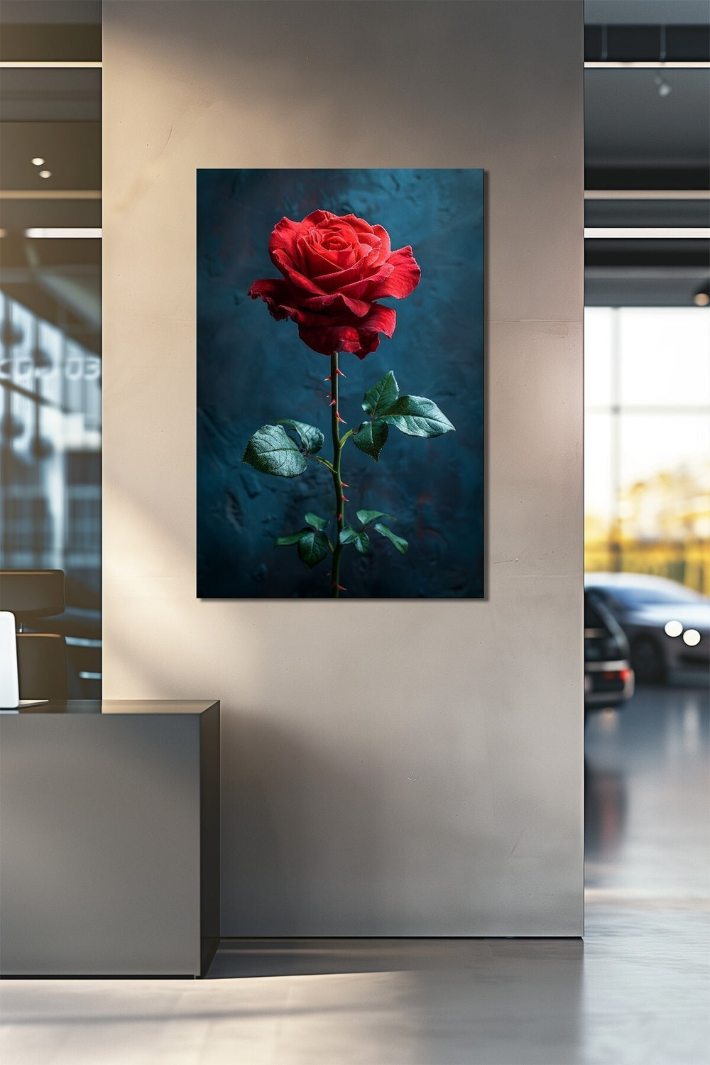 Gül Baskılı Cam Tablo – Kırmızı Gül Çiçeği Modern Dekoratif Duvar Tablosu
