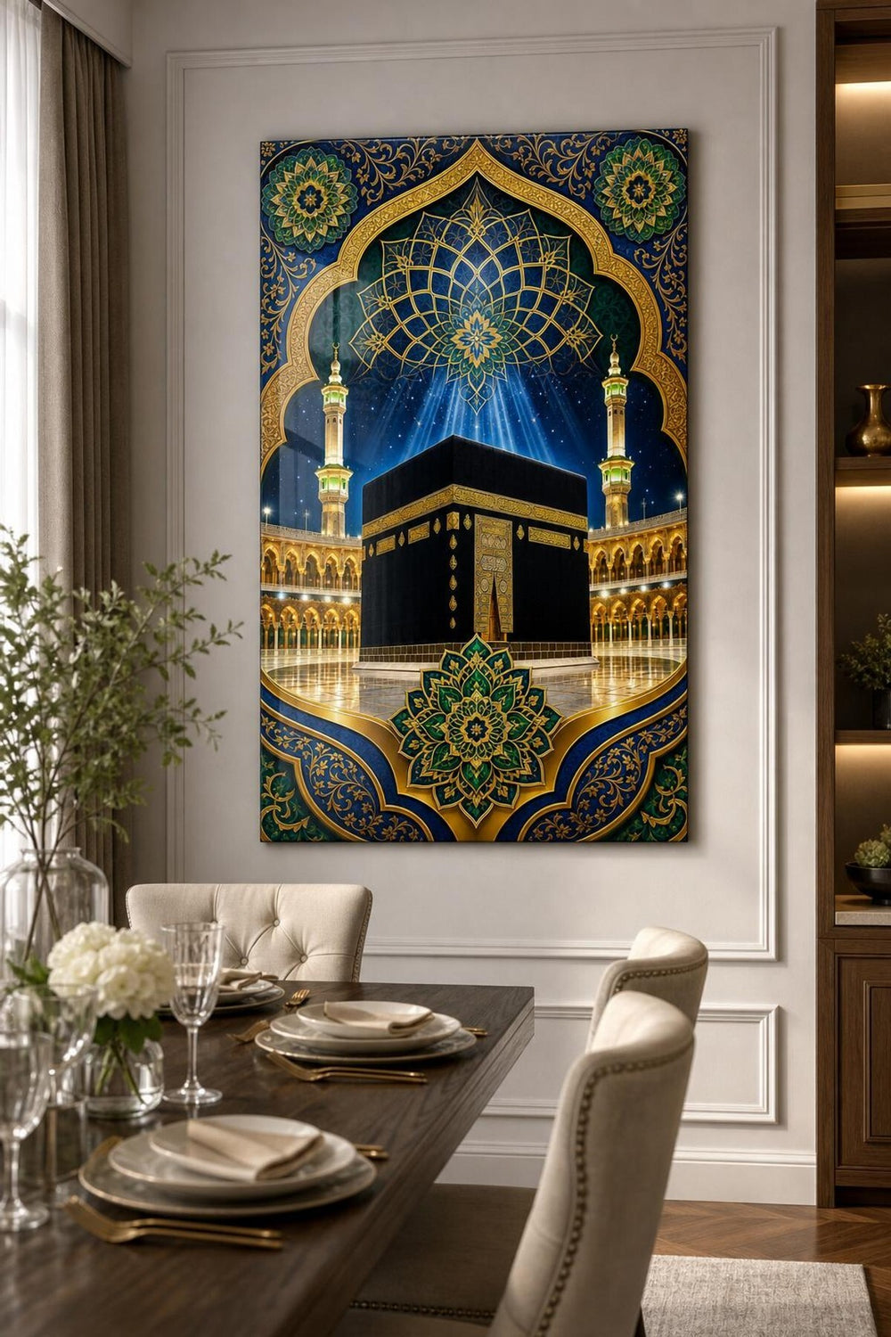 Kabe Desenli Baskılı Cam Tablo – İslami Dekoratif UV Baskı Duvar Tablosu