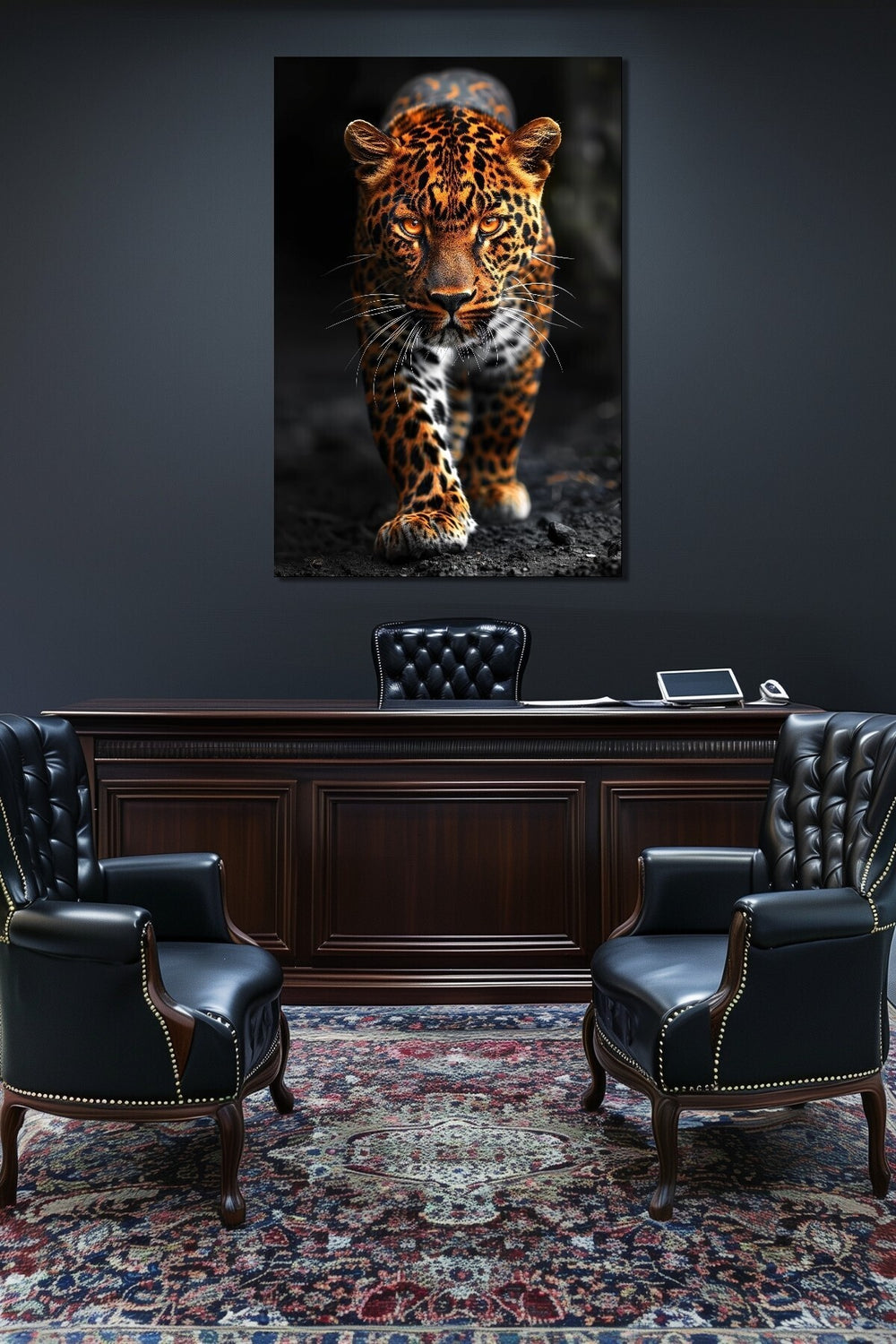 Leopar Baskılı Cam Tablo – Vahşi Yaşam Temalı Güçlü Dekoratif Duvar Tablosu