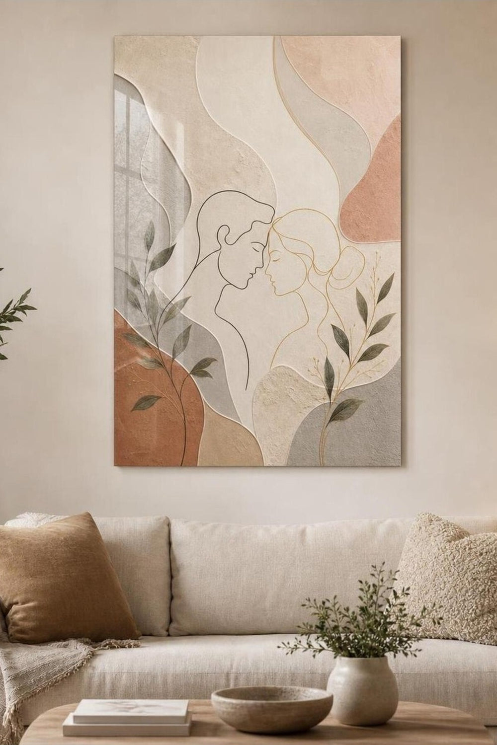 Minimalist Çift Portresi Baskılı Cam Tablo – UV Baskı Modern Duvar Dekoru — görsel 3