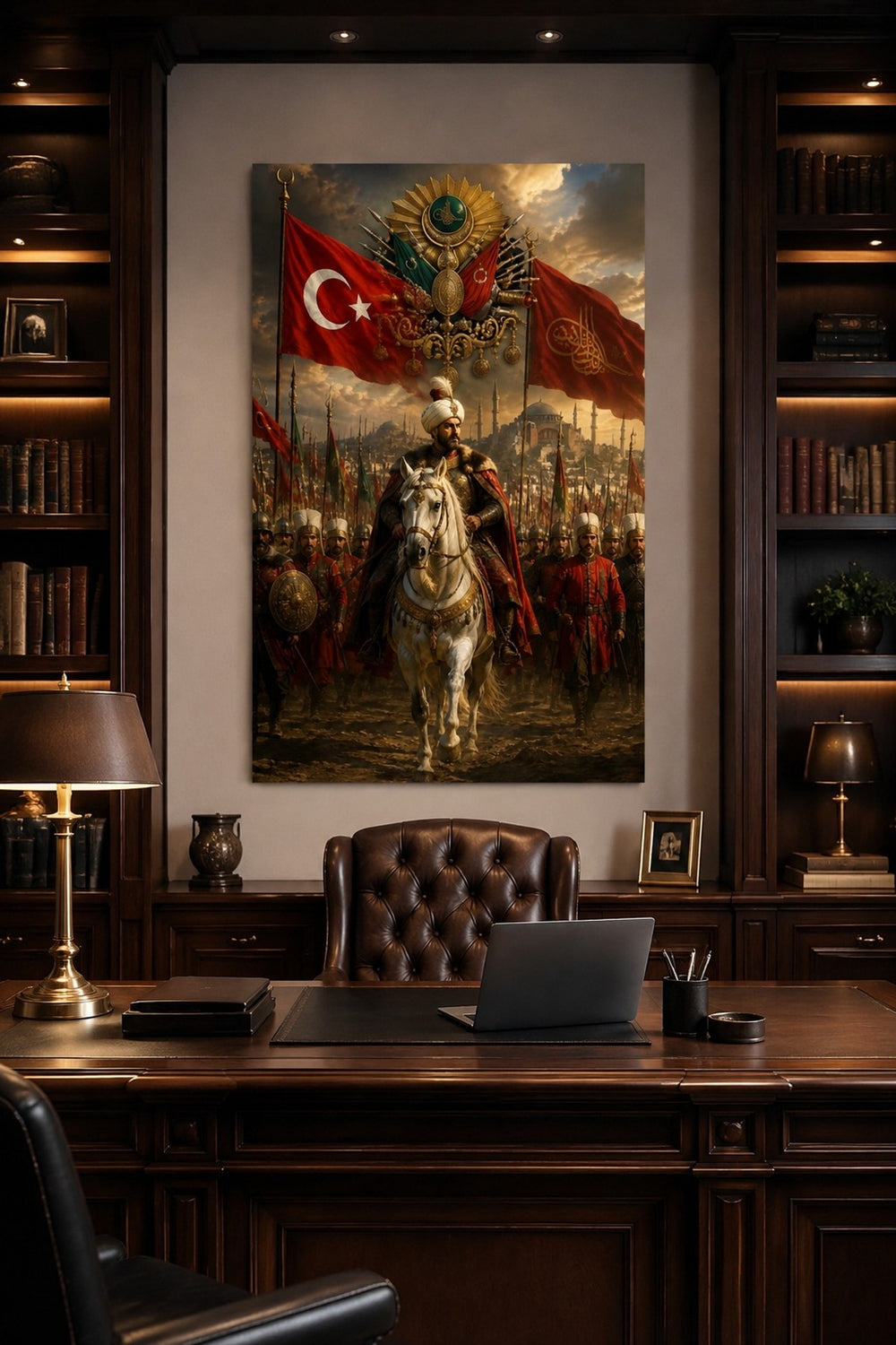 Osmanlı Askeri Temalı Baskılı Cam Tablo – Tarihi Dekoratif Duvar Tablosu — görsel 1