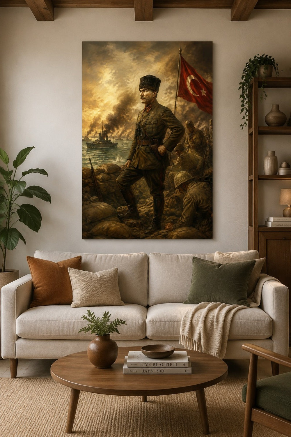 Atatürk ve Türk Bayrağı Temalı Baskılı Cam Tablo – UV Baskı Dekoratif Duvar Tablosu — görsel 2