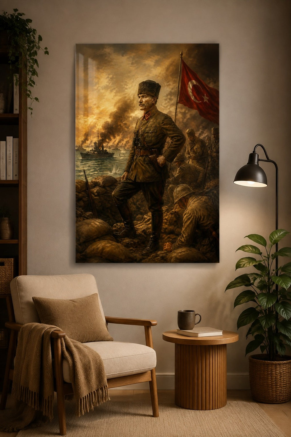 Atatürk ve Türk Bayrağı Temalı Baskılı Cam Tablo – UV Baskı Dekoratif Duvar Tablosu — görsel 4