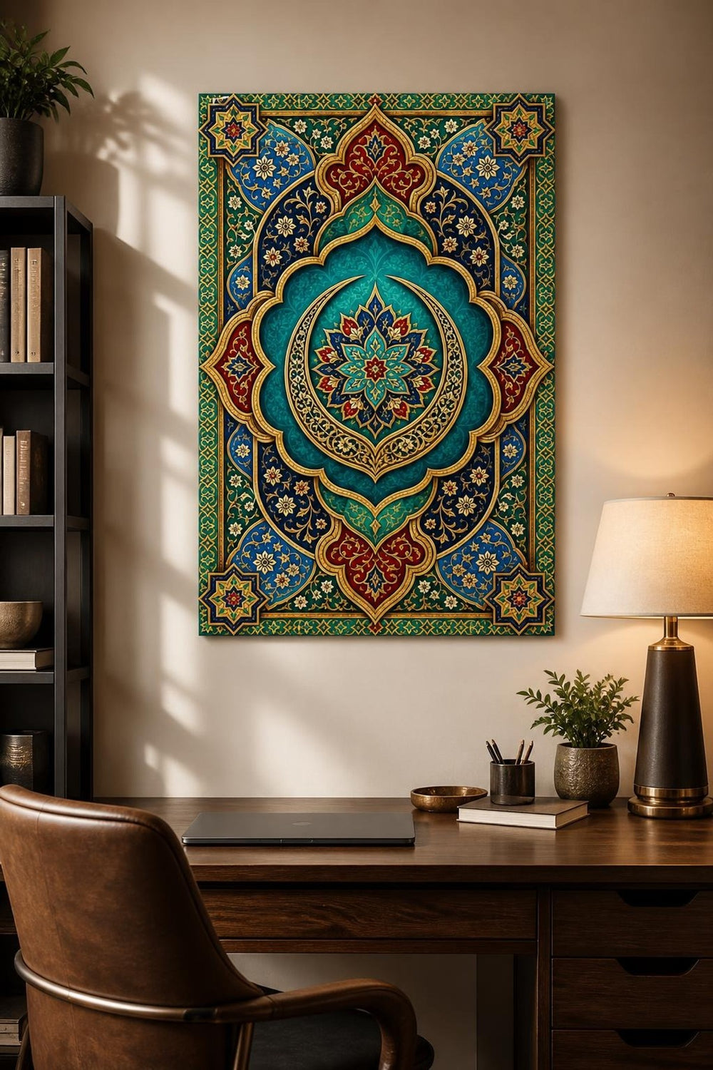Selçuklu Motifli Baskılı Cam Tablo – Osmanlı Desenli Dekoratif Duvar Tablosu — görsel 2