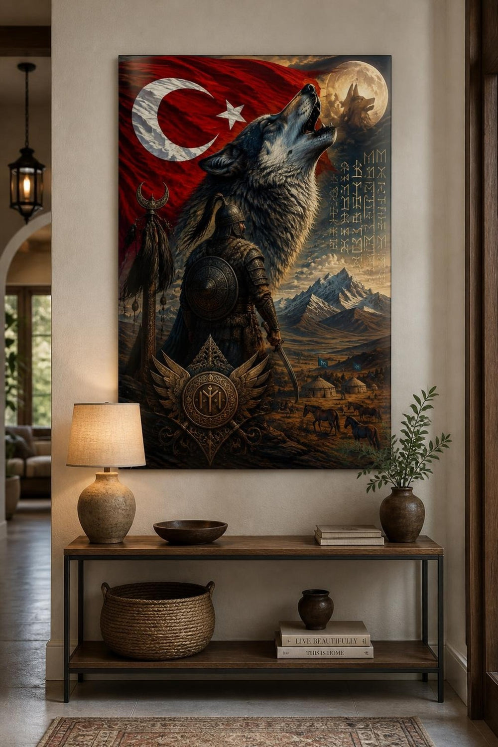 Türk Motifi Kurt ve Bozkurt Temalı Baskılı Cam Tablo – UV Baskı Dekoratif Duvar Tablosu — görsel 5