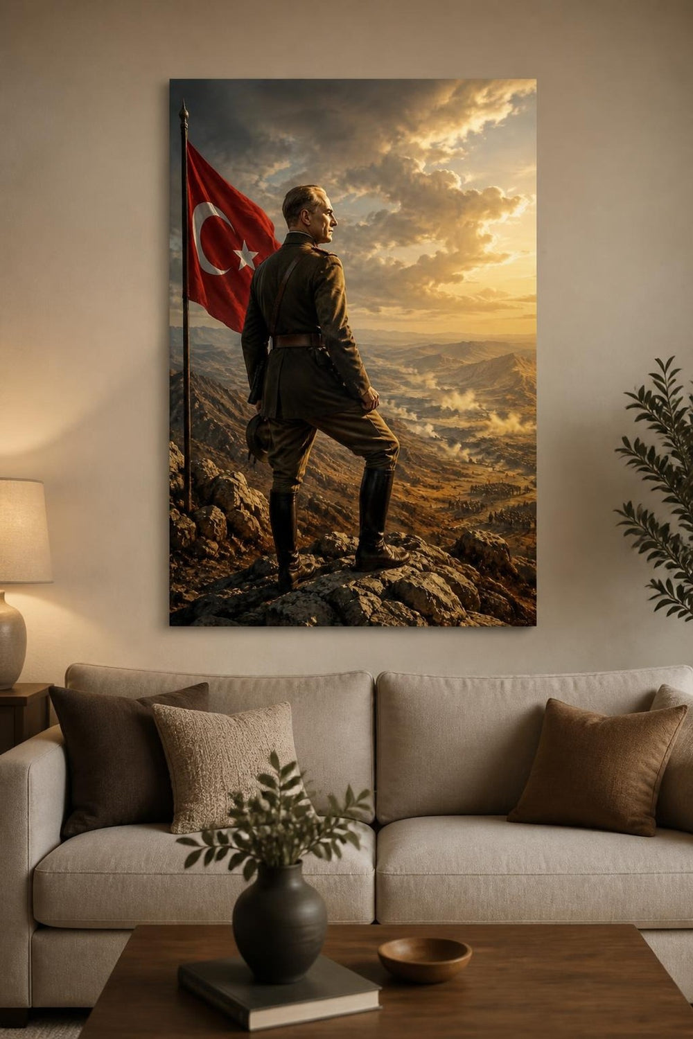 Atatürk Temalı Baskılı Cam Tablo – Türk Bayrağı Manzara Dekorasyonu — görsel 1