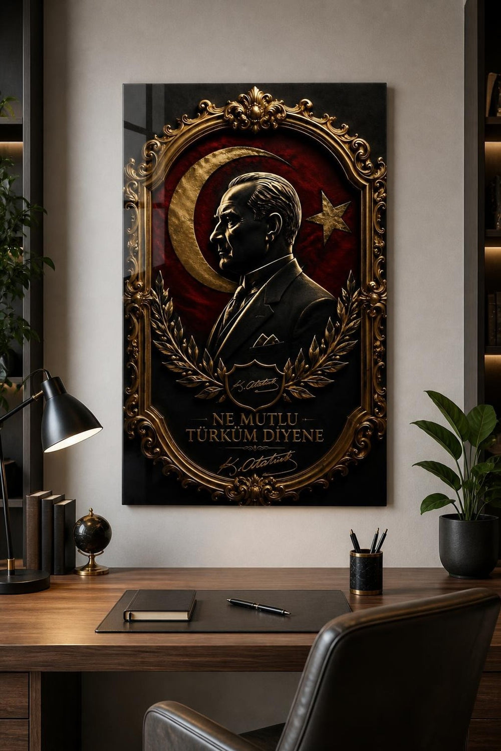 Atatürk Temalı Baskılı Cam Tablo – Premium 3D Efektli Dekoratif Duvar Tablosu — görsel 1