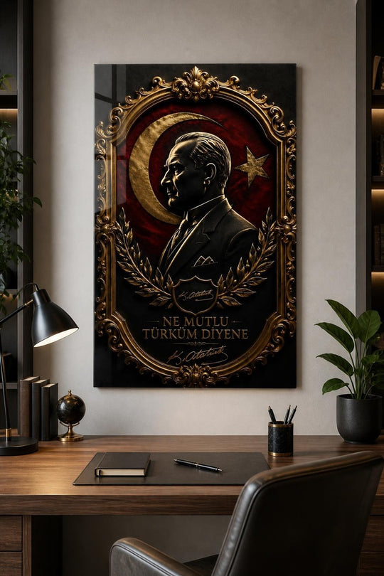 Atatürk Temalı Baskılı Cam Tablo – Premium 3D Efektli Dekoratif Duvar Tablosu — görsel 1