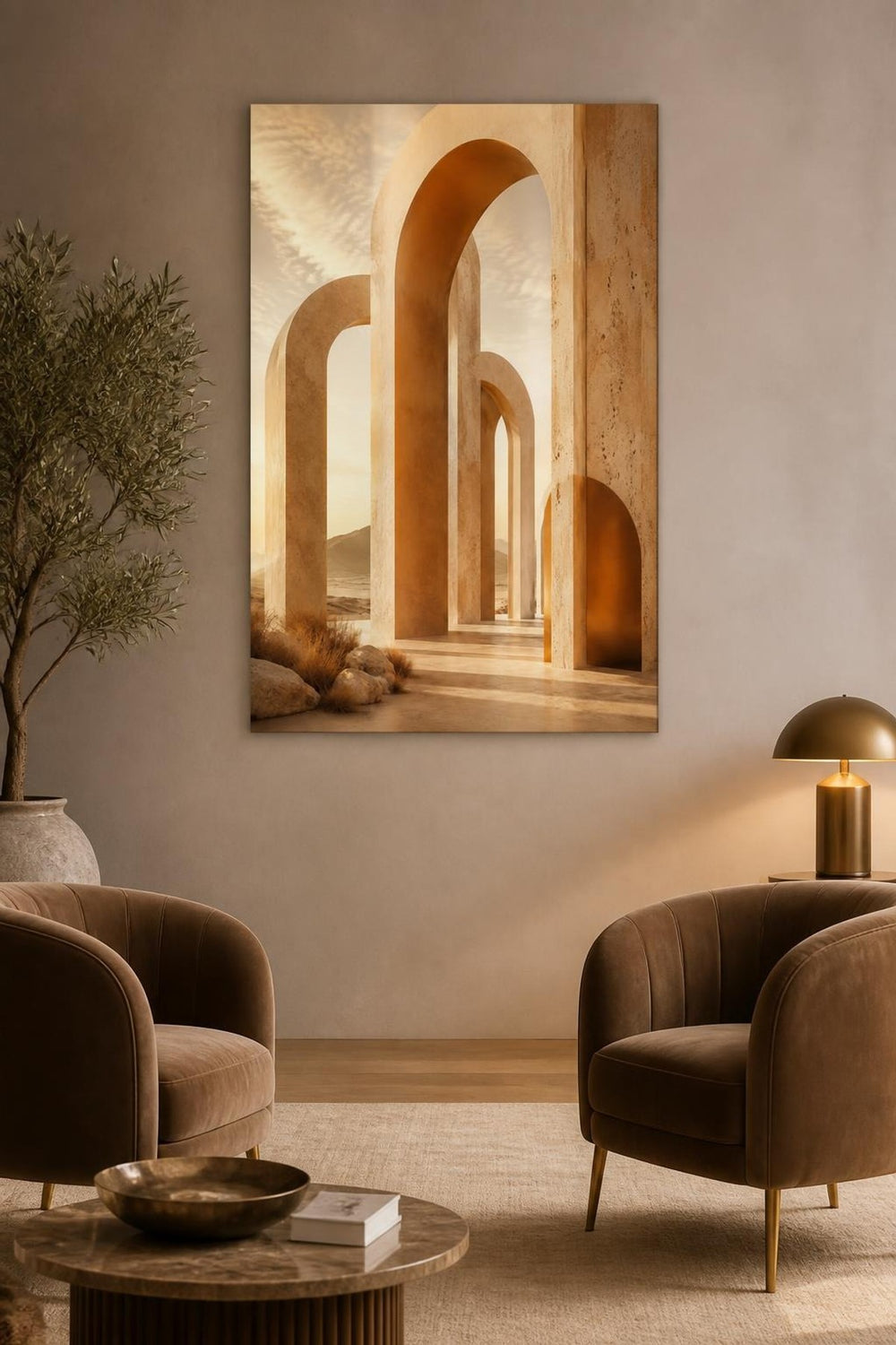 Modern Kemerli Mimari Baskılı Cam Tablo – Minimalist Duvar Dekoru — görsel 5