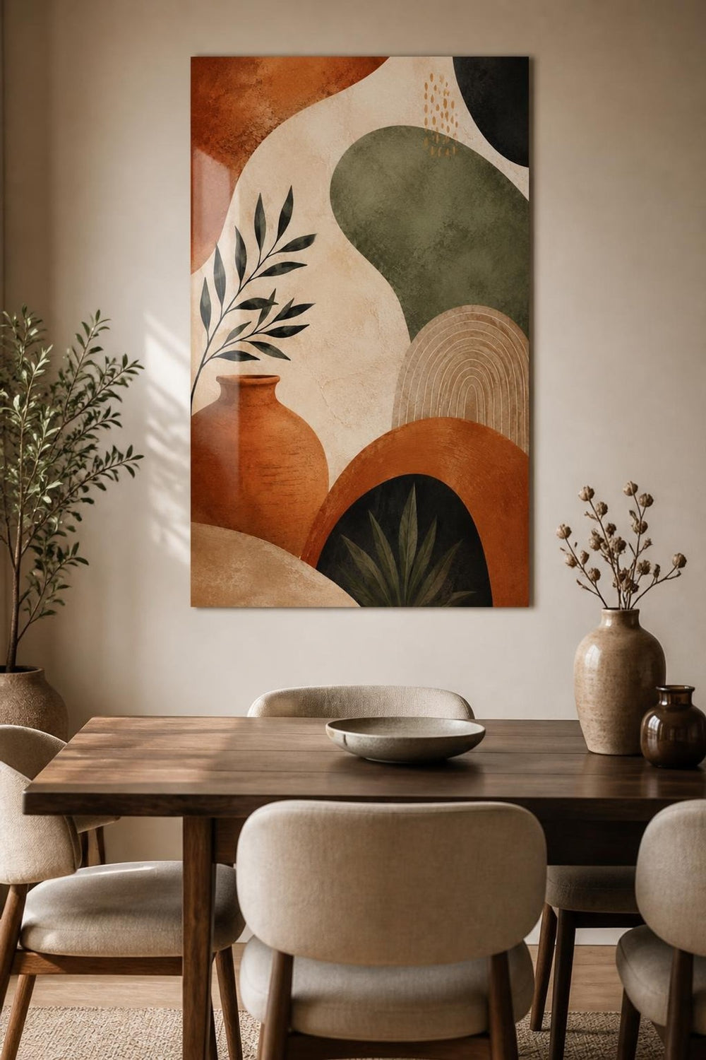 Terracotta Soyut Desenli Baskılı Cam Tablo – Modern Dekoratif Duvar Tablosu — görsel 4
