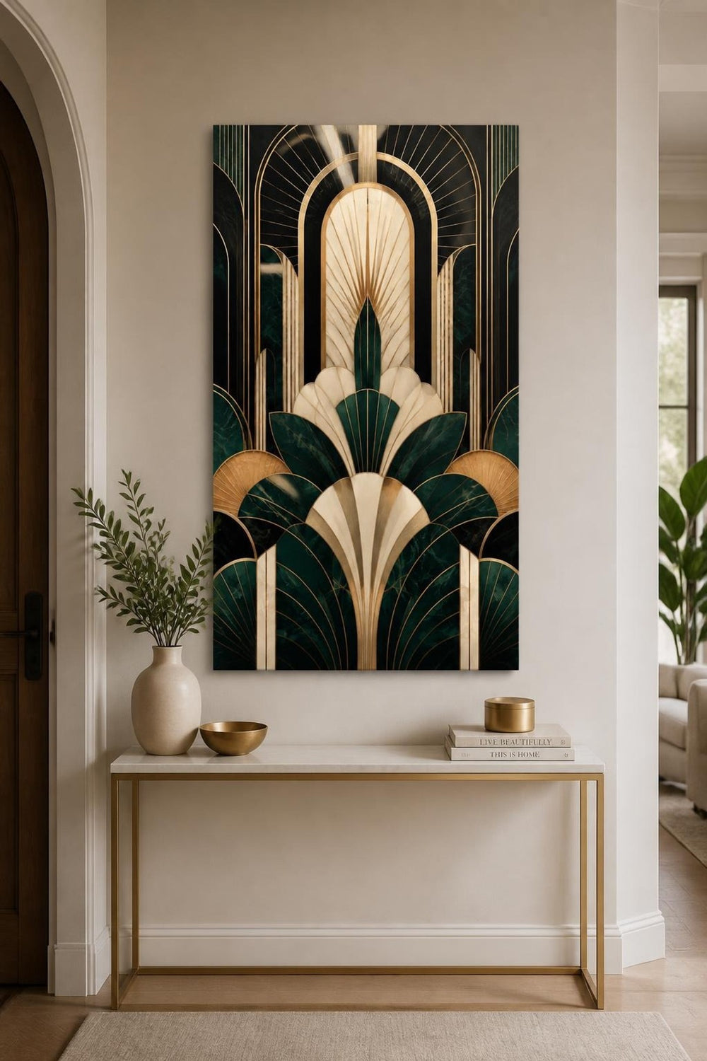 Art Deco Desenli Baskılı Cam Tablo – Geometrik Lüks Duvar Dekoru — görsel 3