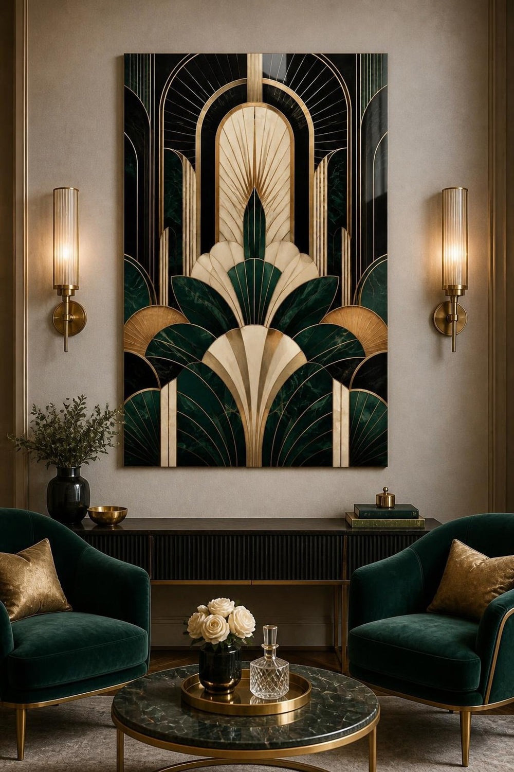 Art Deco Desenli Baskılı Cam Tablo – Geometrik Lüks Duvar Dekoru — görsel 4