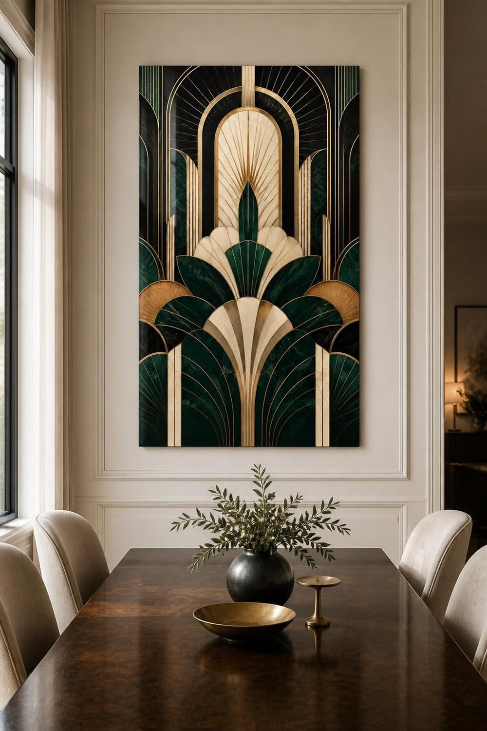 Art Deco Desenli Baskılı Cam Tablo – Geometrik Lüks Duvar Dekoru — görsel 5