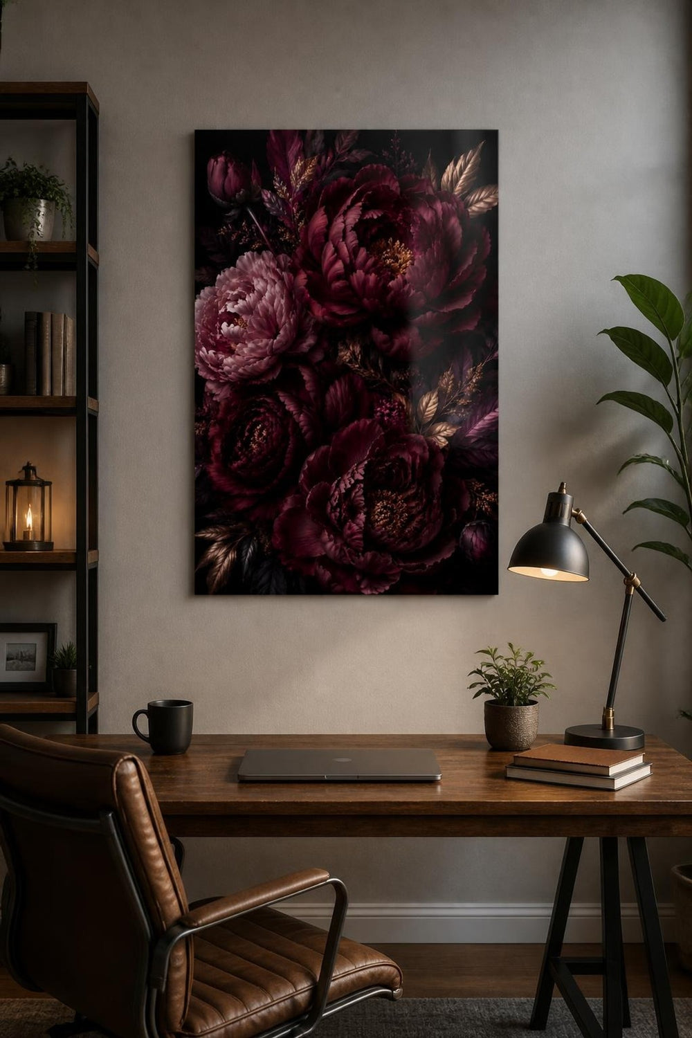 Bordo Şakayık Çiçekli Baskılı Cam Tablo – Premium Dekoratif Duvar Tablosu — görsel 3