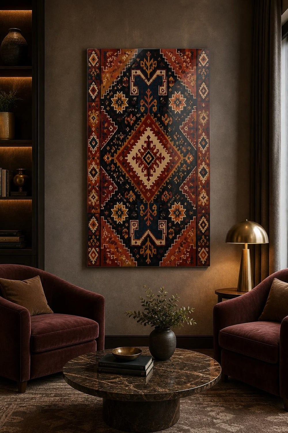 Anadolu Kilim Desenli Baskılı Cam Tablo – Geometrik Duvar Dekoru — görsel 5