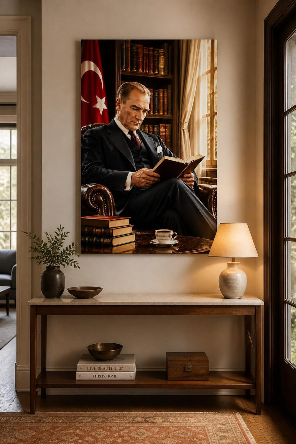 Mustafa Kemal Atatürk Baskılı Cam Tablo – Klasik Dekoratif Duvar Tablosu — görsel 1