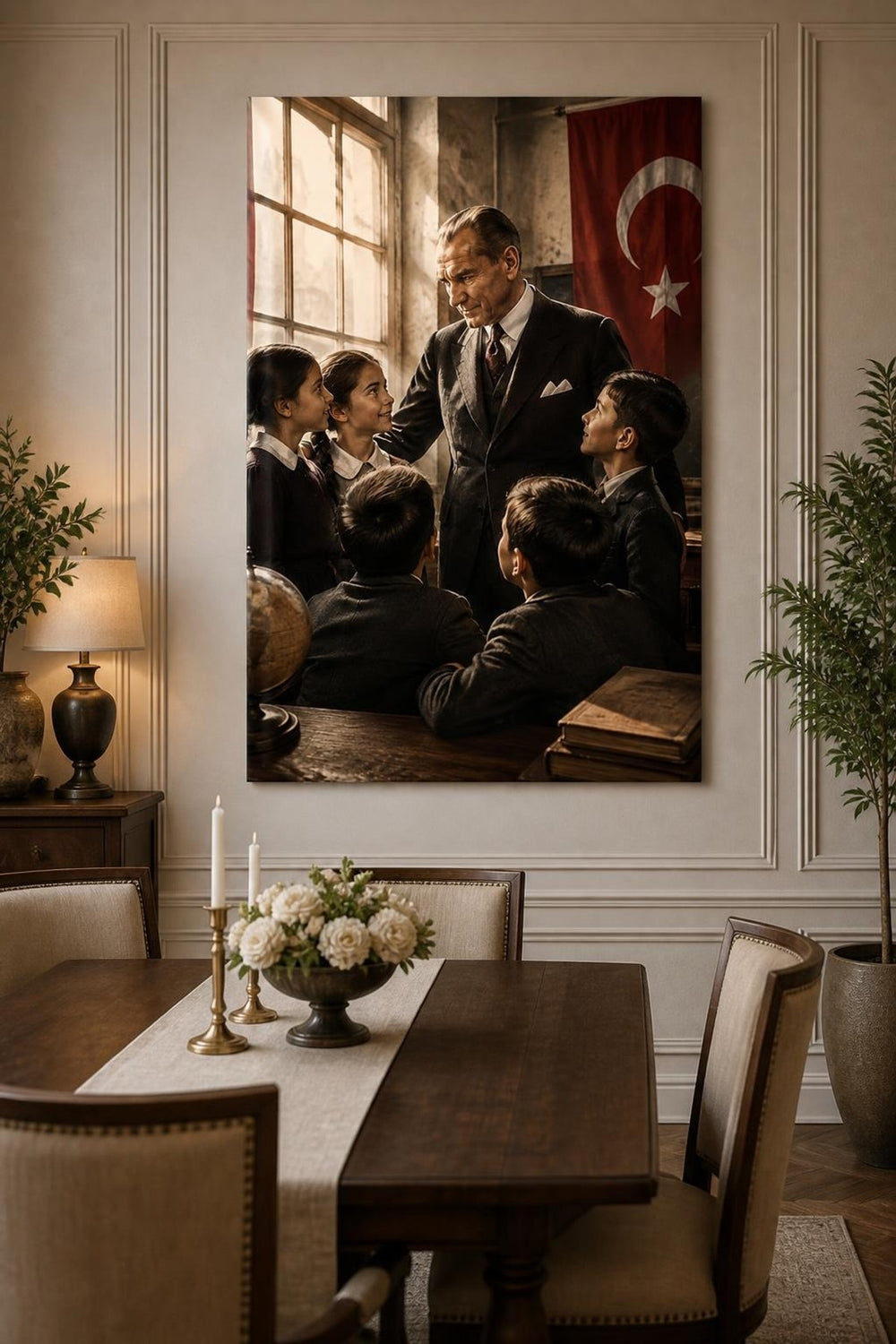 Atatürk ve Çocuklar Baskılı Cam Tablo – Tarihi Dekoratif Duvar Tablosu — görsel 4