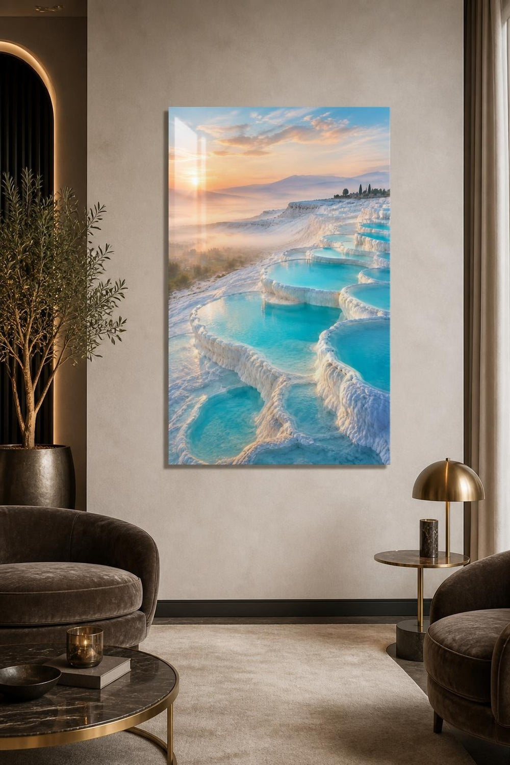 Pamukkale Manzaralı Baskılı Cam Tablo – Turkuaz Doğa Dekoru UV Baskı — görsel 5