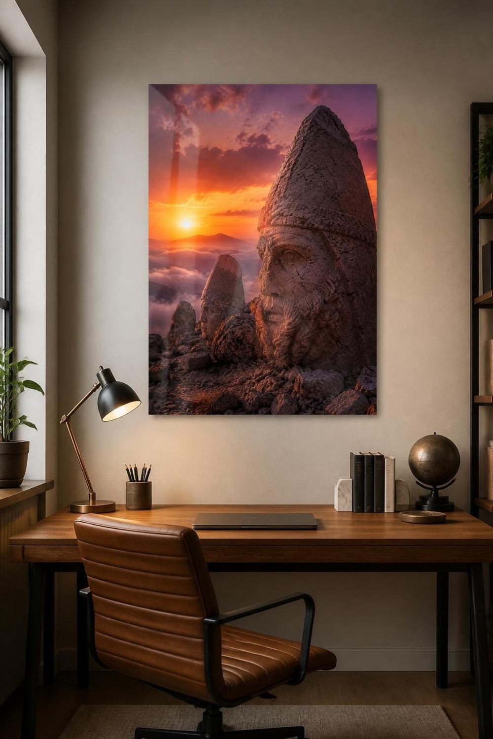 Nemrut Dağı Taş Heykelleri Baskılı Cam Tablo – Antik Doğa Manzarası Duvar Dekoru — görsel 3