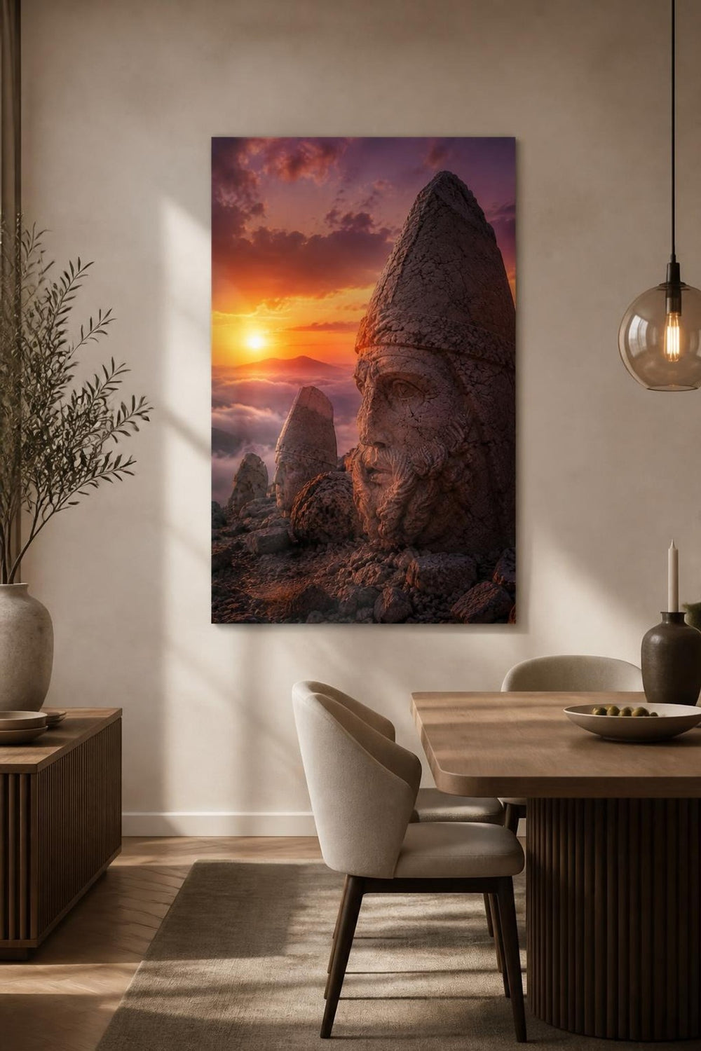 Nemrut Dağı Taş Heykelleri Baskılı Cam Tablo – Antik Doğa Manzarası Duvar Dekoru — görsel 4