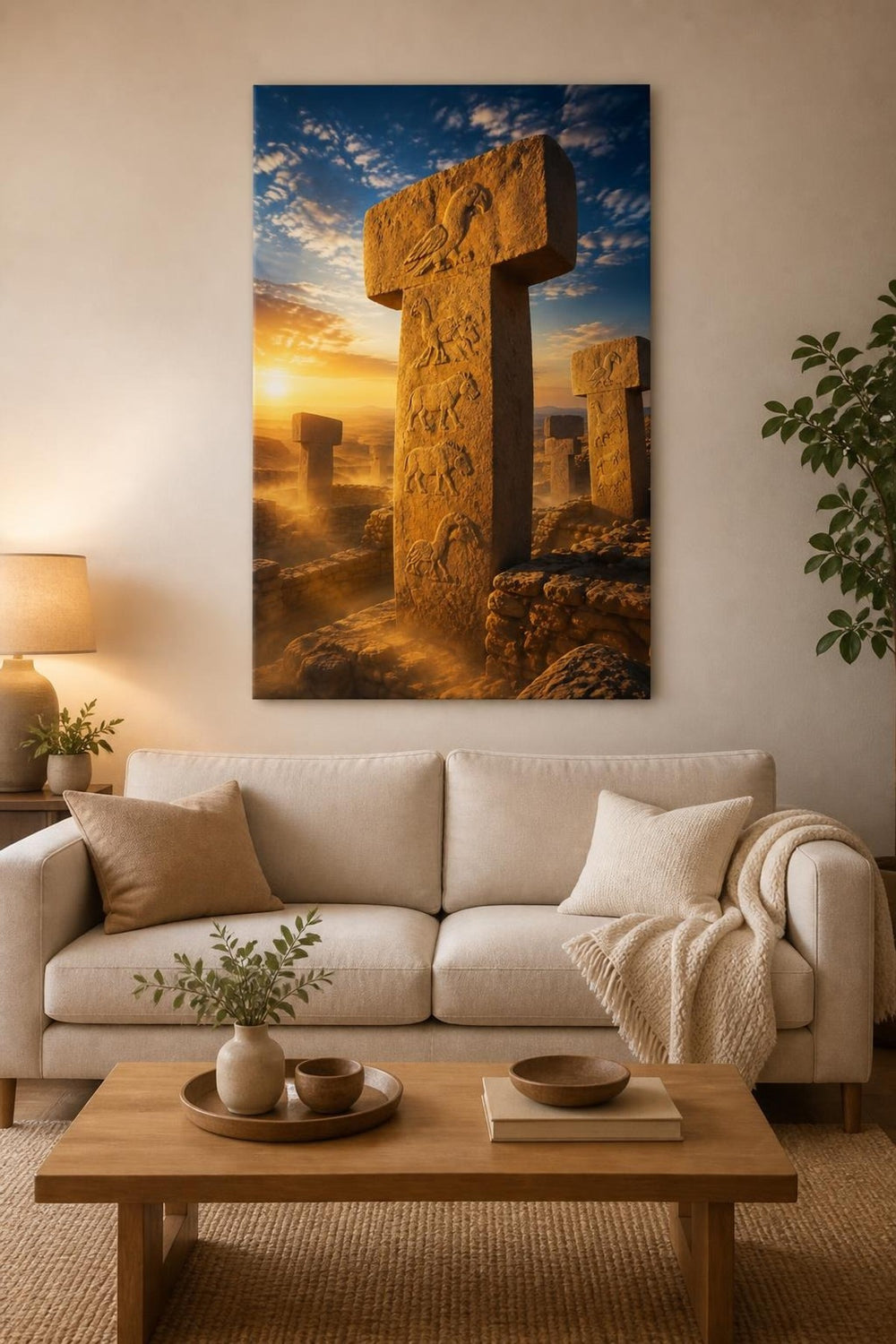 Göbeklitepe Taş Sütunları Baskılı Cam Tablo – Antik Tarih Duvar Dekoru — görsel 2