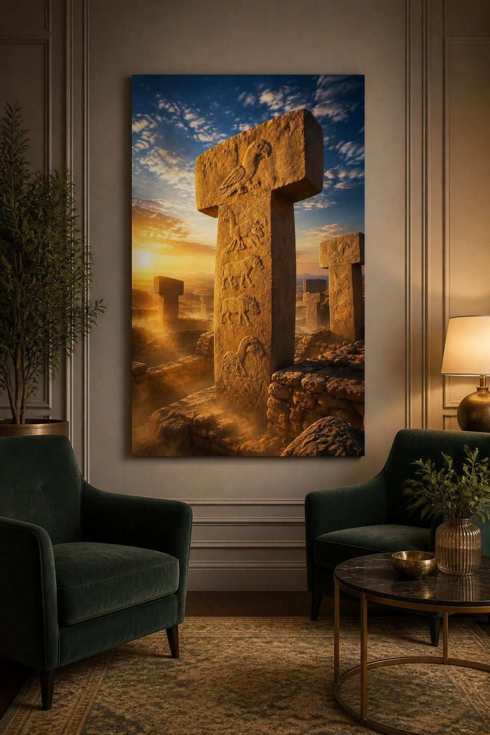Göbeklitepe Taş Sütunları Baskılı Cam Tablo – Antik Tarih Duvar Dekoru — görsel 5