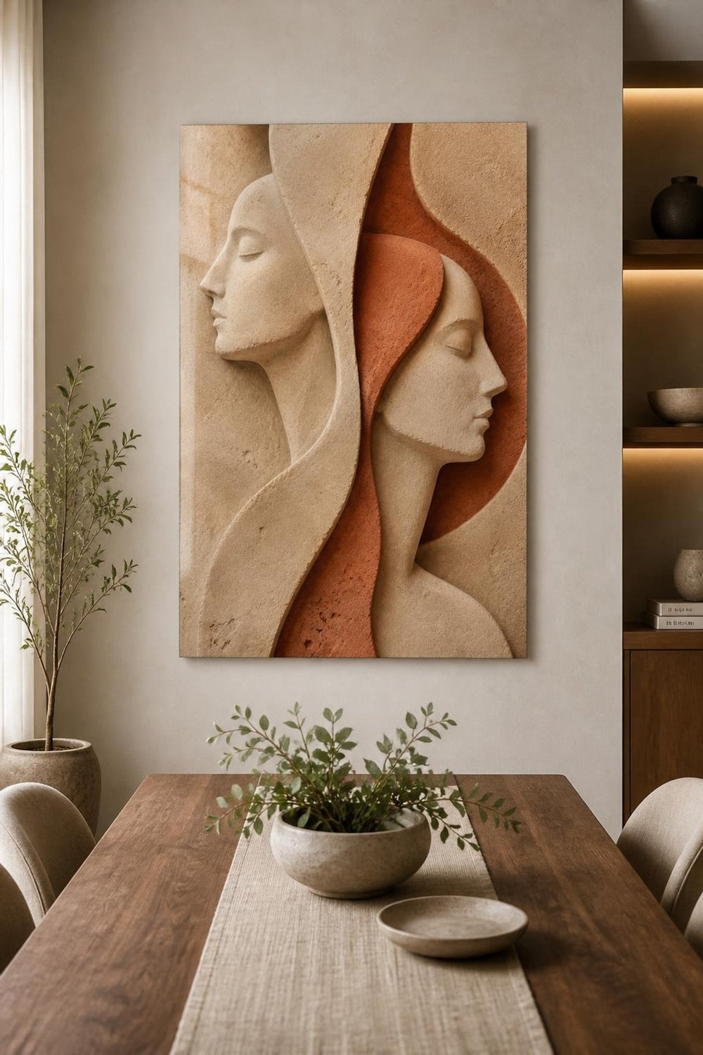 Minimalist İnsan Figürlü Baskılı Cam Tablo – Modern Taş Doku Duvar Dekoru — görsel 5
