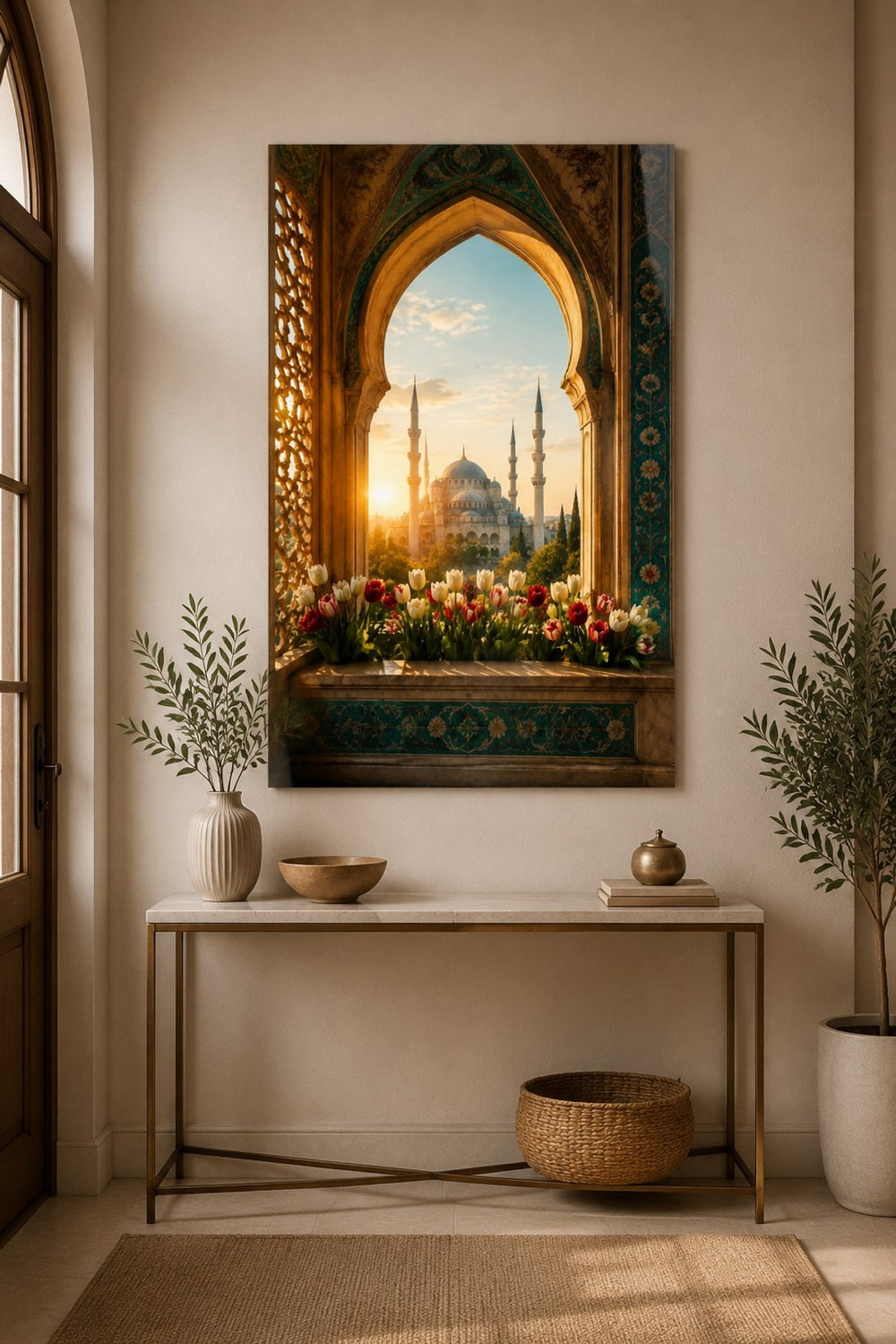 Osmanlı Cami Penceresi Baskılı Cam Tablo – Manevi Mimari Duvar Dekoru — görsel 3