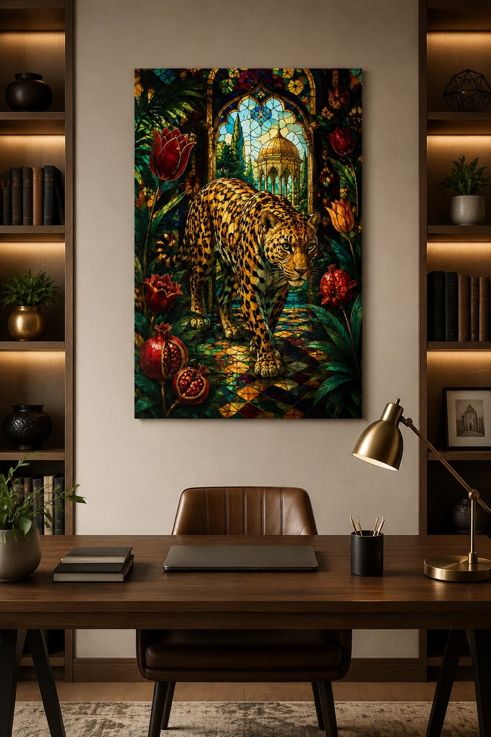 Leopar Desenli Baskılı Cam Tablo – Vitray Stil Dekoratif Duvar Tablosu — görsel 2