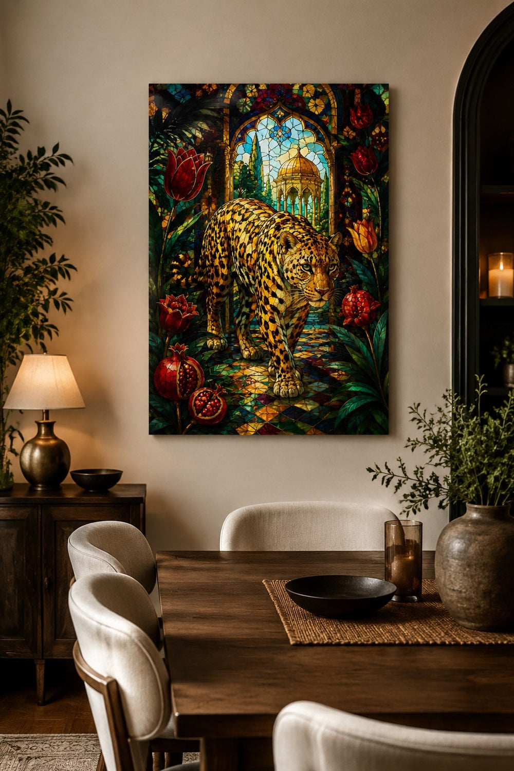 Leopar Desenli Baskılı Cam Tablo – Vitray Stil Dekoratif Duvar Tablosu — görsel 4
