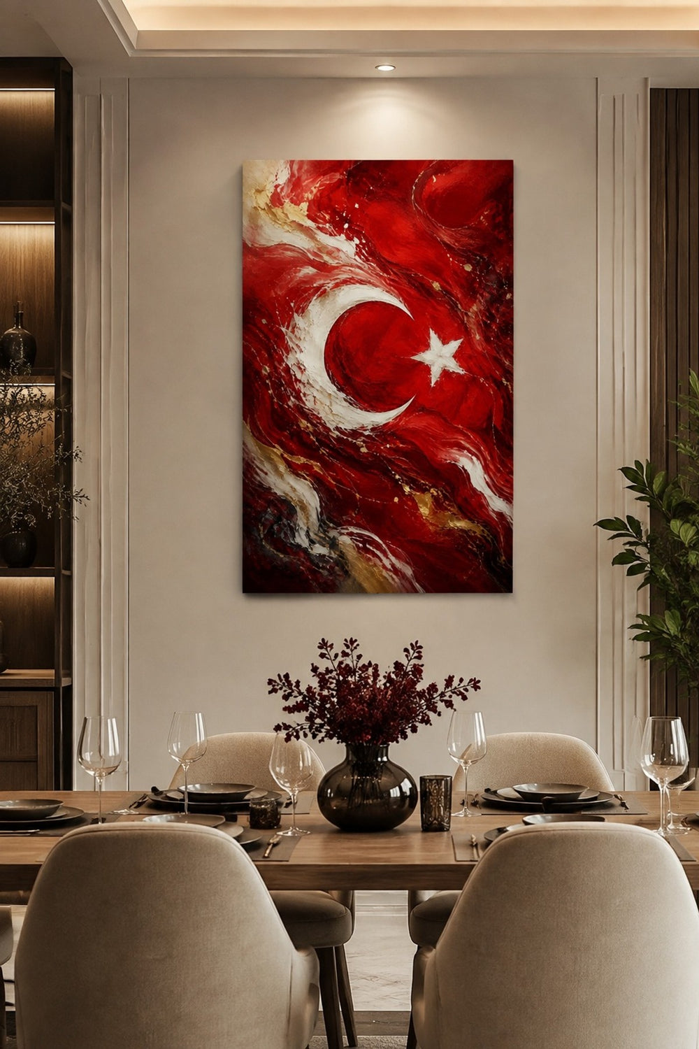 Türk Bayrağı Temalı Baskılı Cam Tablo – Soyut Sanat UV Baskı Duvar Dekoru — görsel 2